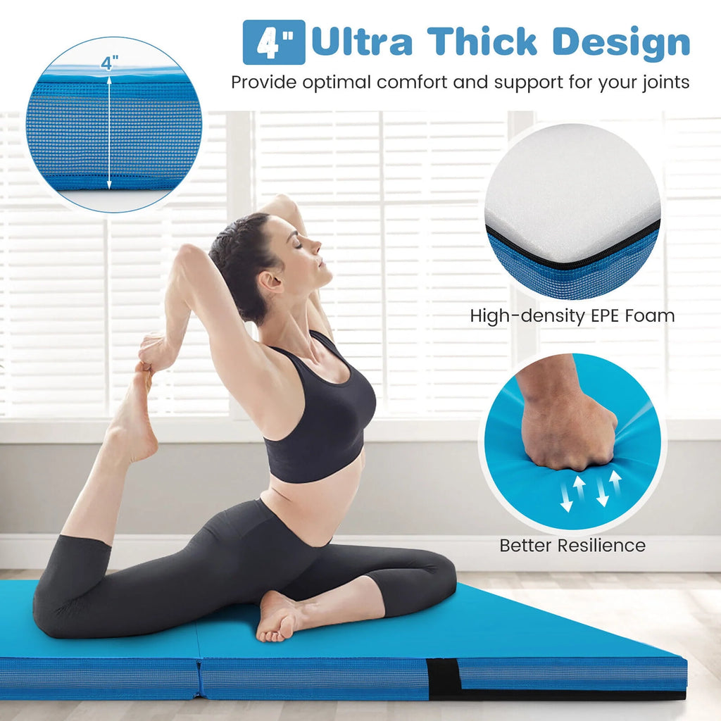 Blue 4'x4'x4'' Bi-Folding Gymnastic Tumbling Mat with Handles A873