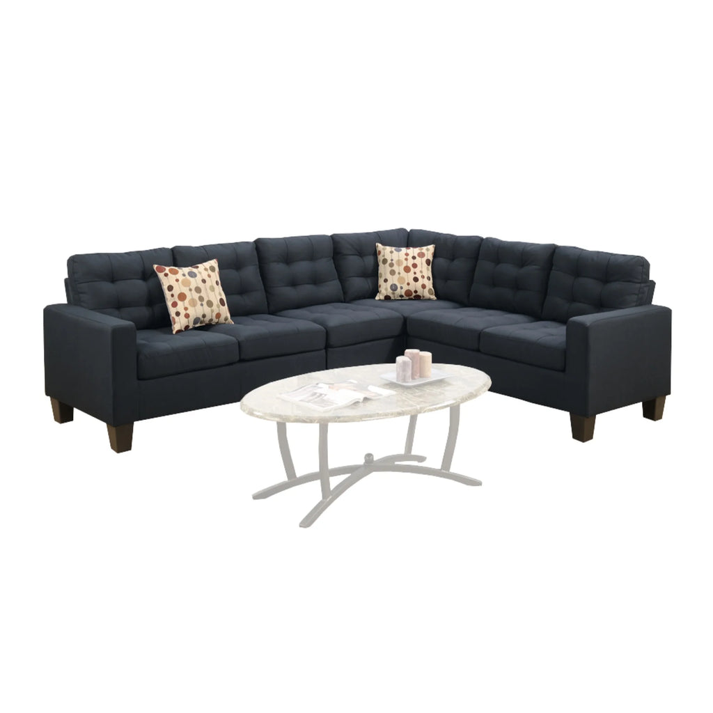 Black 4 Pieces Polyfiber Fabric Sectional With 2 Pillows Y288