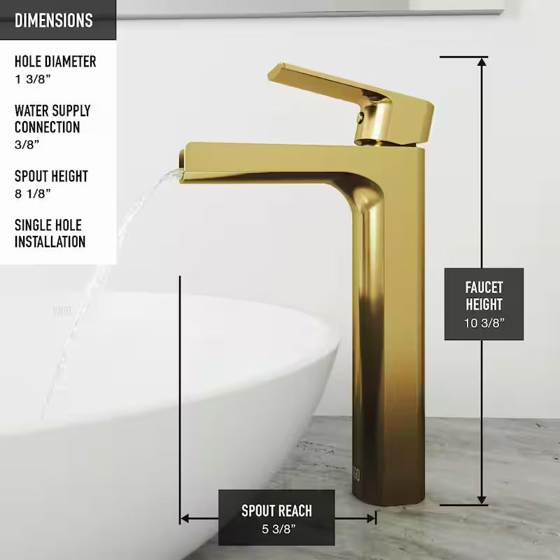 Single Handle Single-Hole Bathroom Vessel Faucet Matte Brushed Gold Q9579