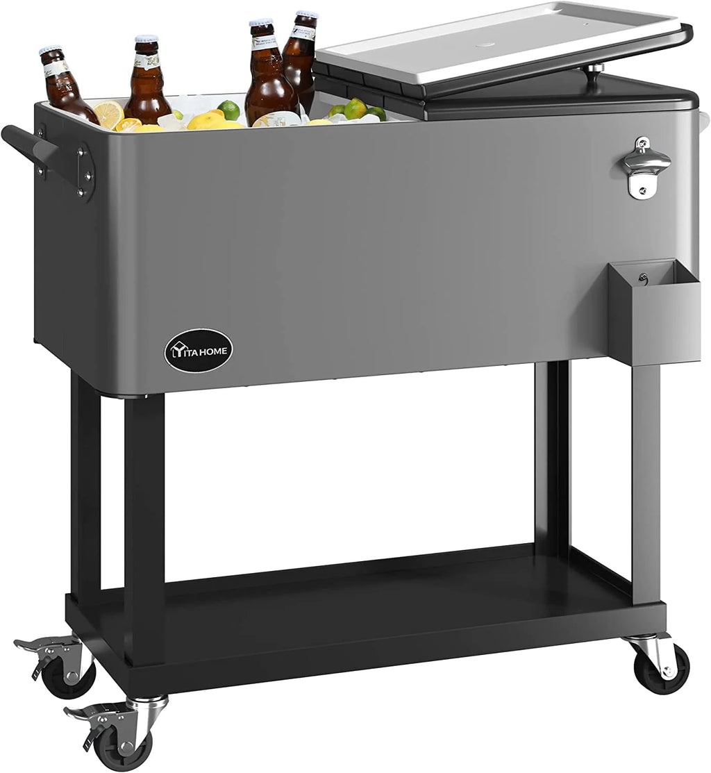 80 Quart Rolling Cooler Cart with Wheels D699354