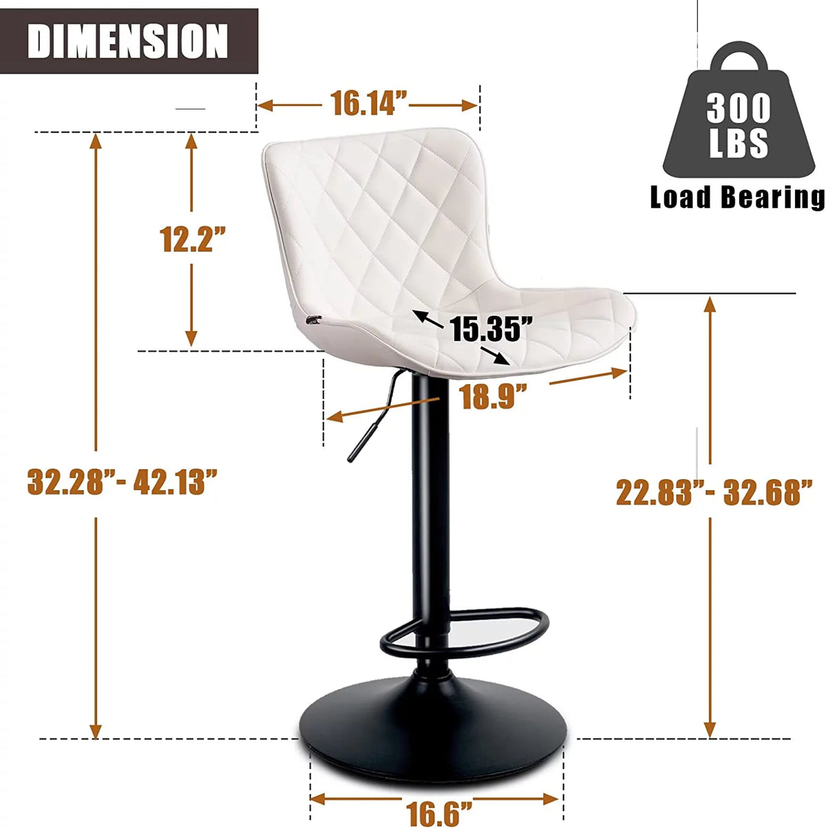 Adjustable White PU Leather Bar Stools Set of 2 F6051