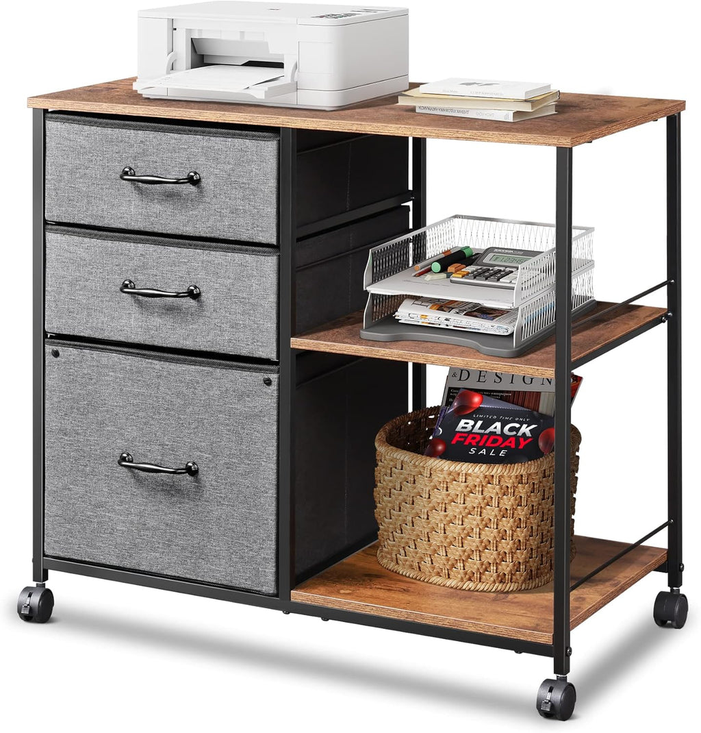 3 Drawer Mobile File Cabinet with Open Storage Shelf, Black F9172