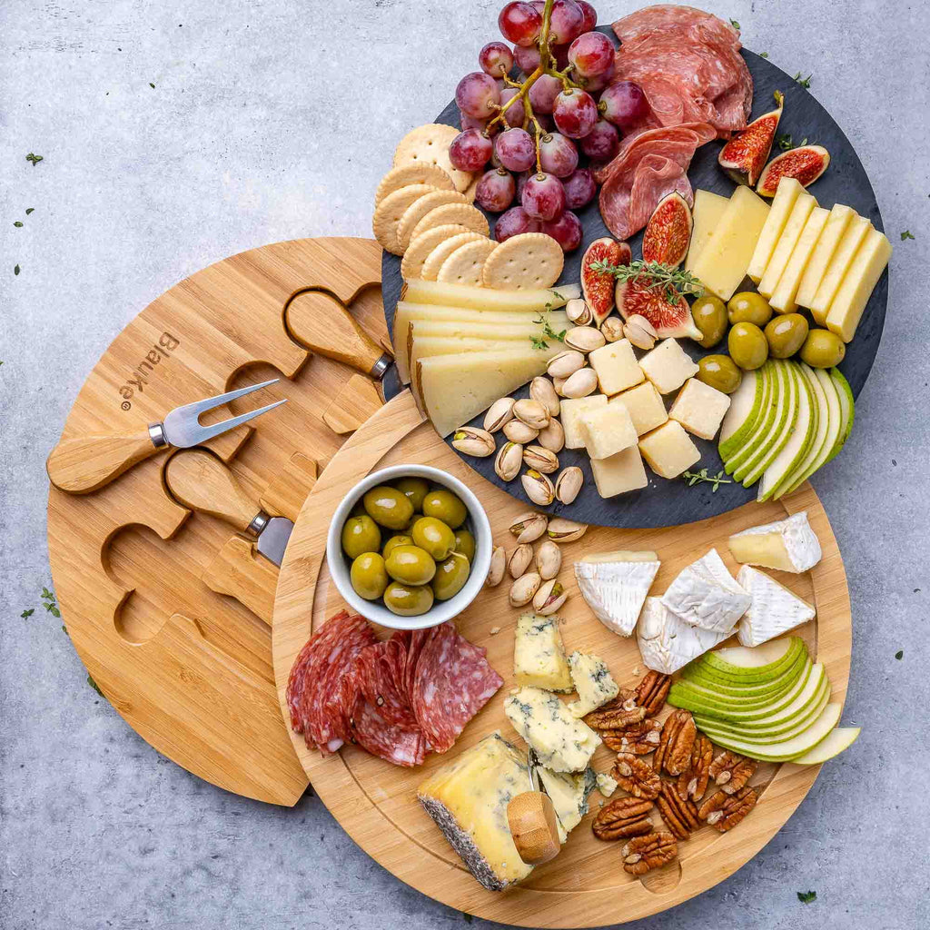 Bamboo Cheese Board with Knife Set and Slate C827
