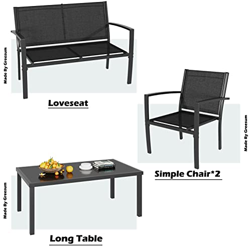 4 Pieces Patio Furniture Set with Glass Coffee Table, Black N521