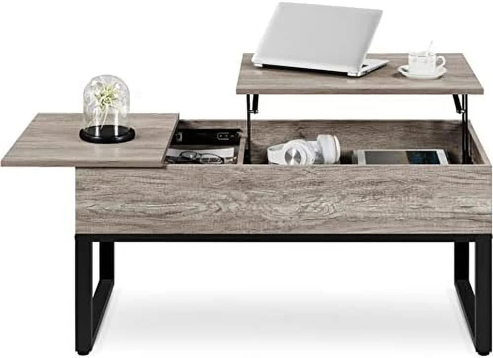 Lift Top Coffee Table with Hidden Compartments and Side Drawer V235