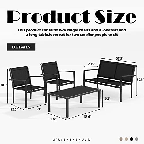 4 Pieces Patio Furniture Set with Glass Coffee Table, Black N521