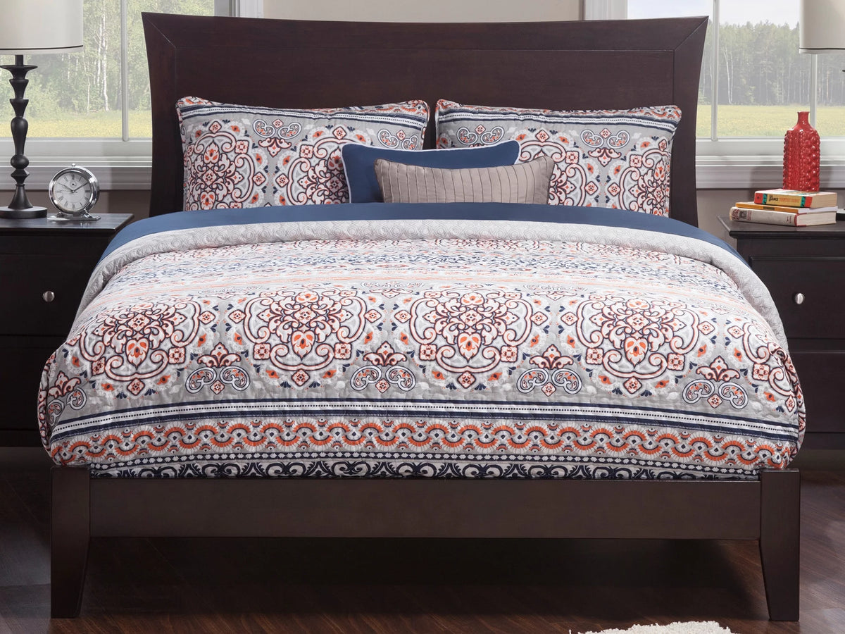 Full Low Profile Wood Platform Bed Frame with Panel Headboard A44427