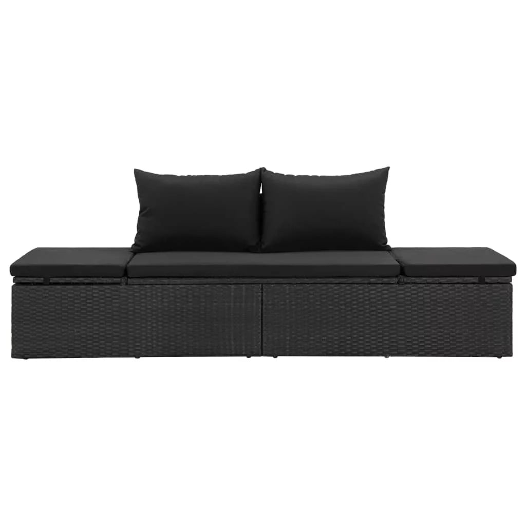 Black Poly Rattan Outdoor Sun Lounger with Cushion A900805