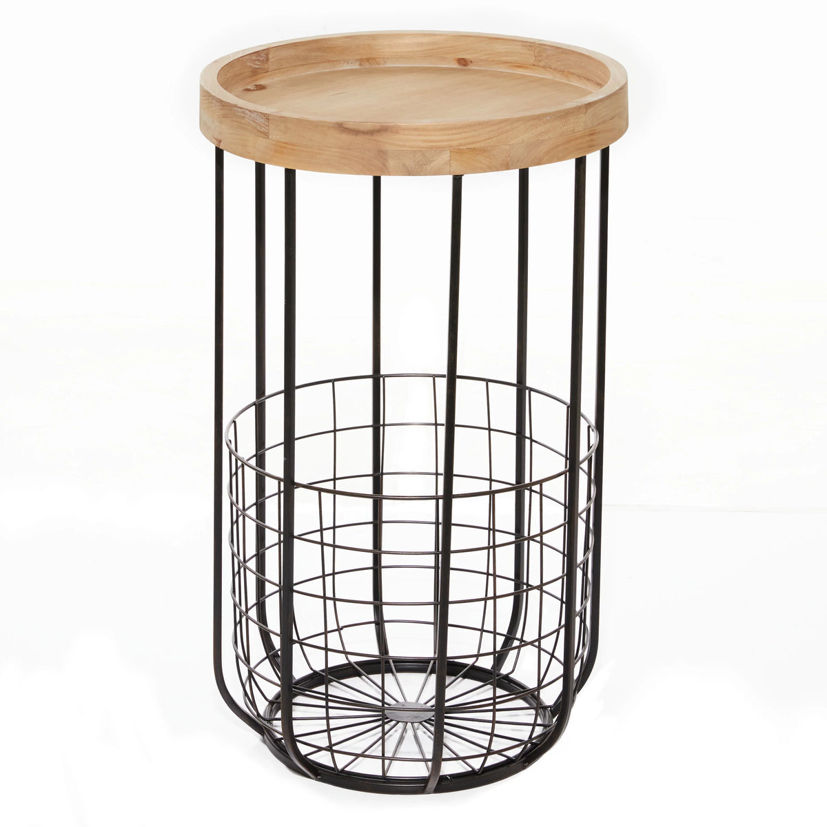 16" x 26" Black Metal Accent Table with Brown Wood Top and Wire Basket Storage L127