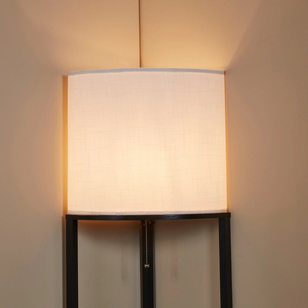 Tall Modern Corner Floor Lamp with Shelves, Natural Wood, 72 P762519