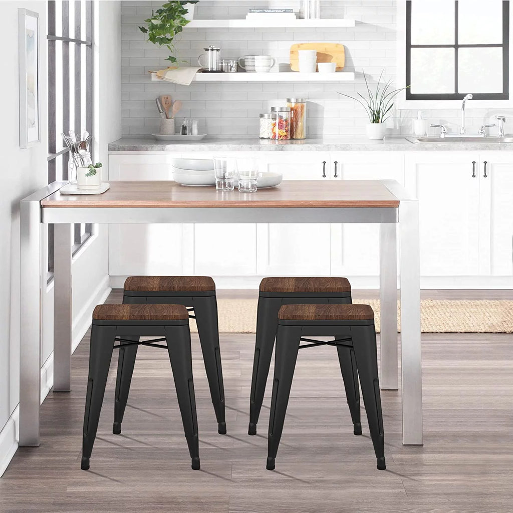 18 inch Black Metal Stackable Stools Set of 4 S490