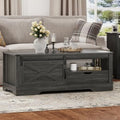 Dark Grey 48'' Rustic Coffee Table with Sliding Barn Door S7289