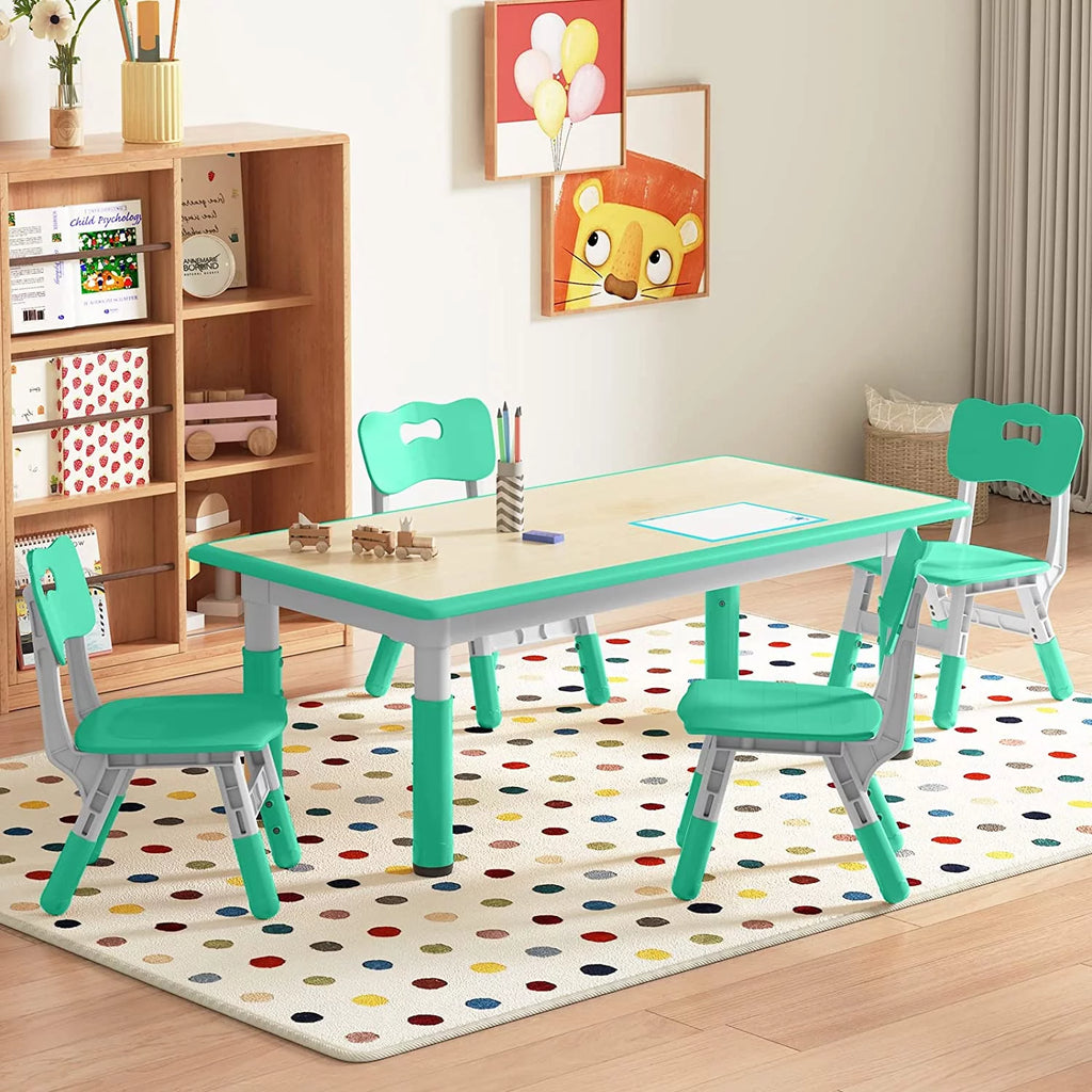 Kids Table and Chairs Set, Multi Levels Height Adjustable, Mint Green N8705