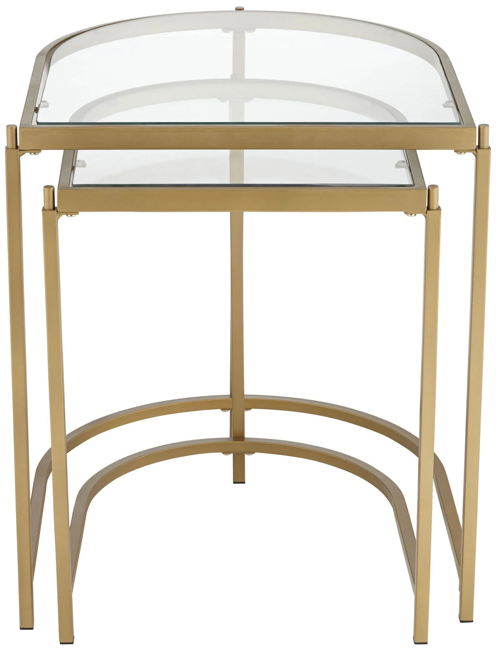 Modern Metal Nesting Tables Set of 2 Gold Clear Tempered Glass T8380
