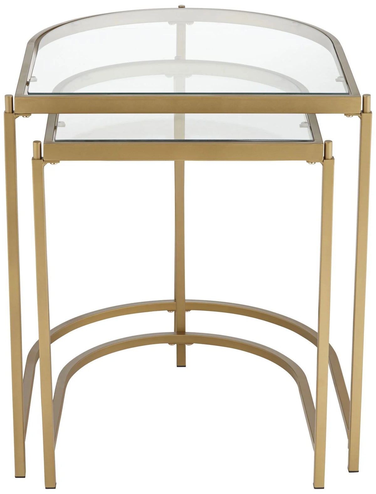 Modern Metal Nesting Tables Set of 2 Gold Clear Tempered Glass T8380