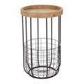 16" x 26" Black Metal Accent Table with Brown Wood Top and Wire Basket Storage L127