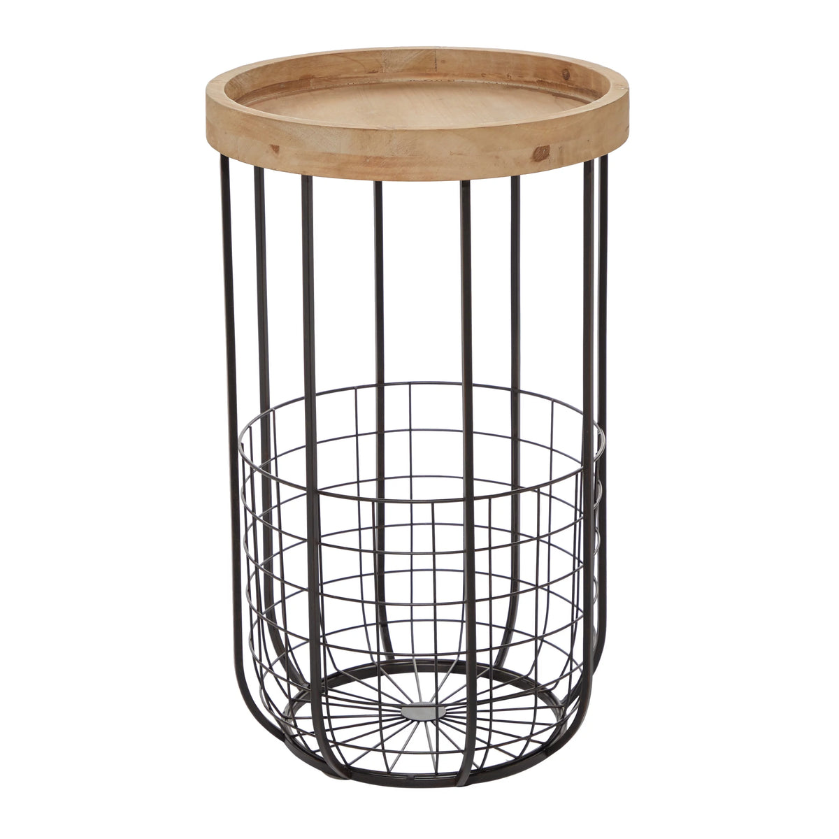 16" x 26" Black Metal Accent Table with Brown Wood Top and Wire Basket Storage L127