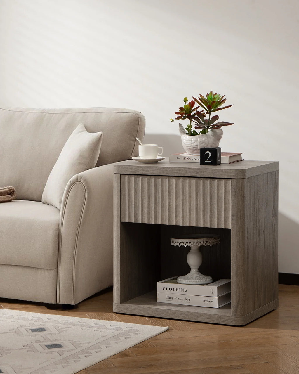 Gray Set of 2 Wood Nightstands with Drawer Y519