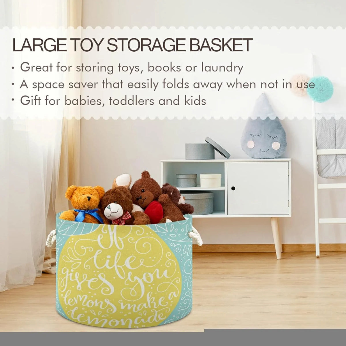 Large Collapsible Storage Basket with Handle, 20x20x14 in U403765
