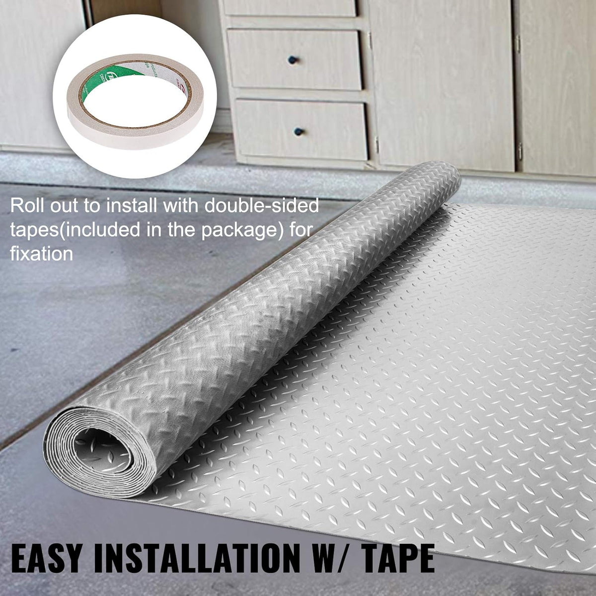 4.9x19ft Anti-Slide Diamond Texture Vinyl Garage Floor Mat V82657