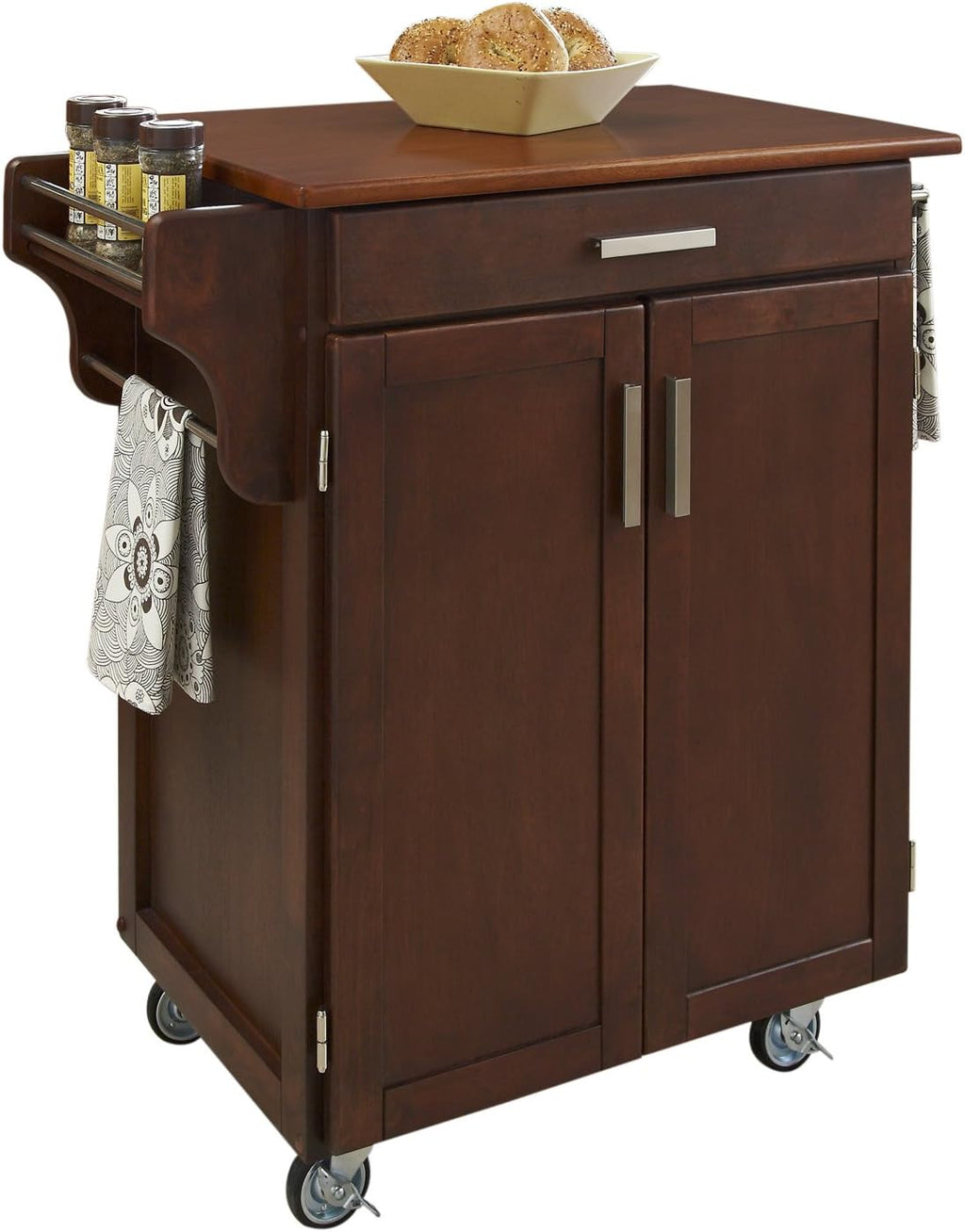 Cherry 2 Door Kitchen Cart with Oak Top V220832