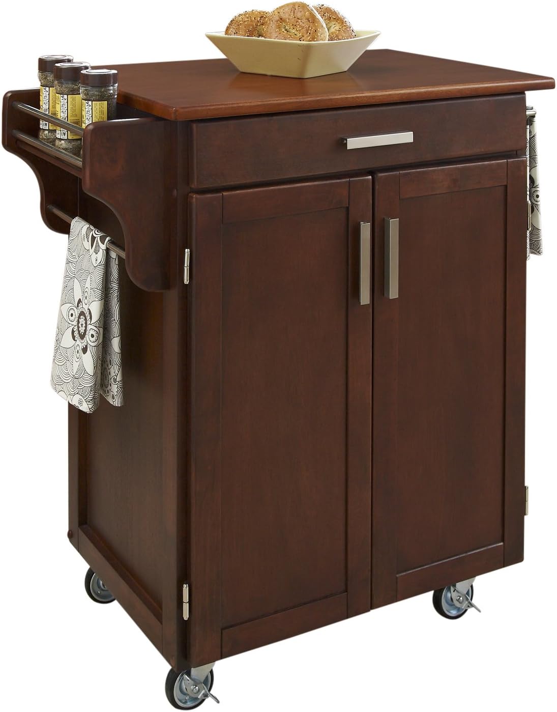 Cherry 2 Door Kitchen Cart with Oak Top V220832
