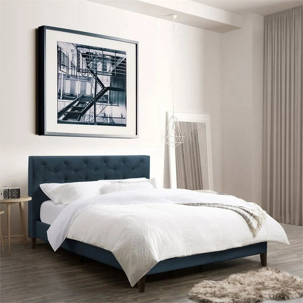 Button-Tufted Fabric Queen Bed X68963