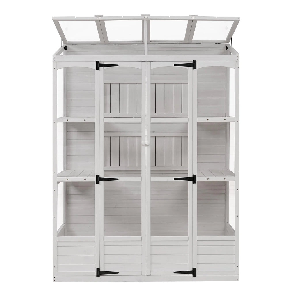 57.9"W x 29.1"D x 78.1"H Polycarbonate Greenhouse with Folding Shelves and Windows P564366
