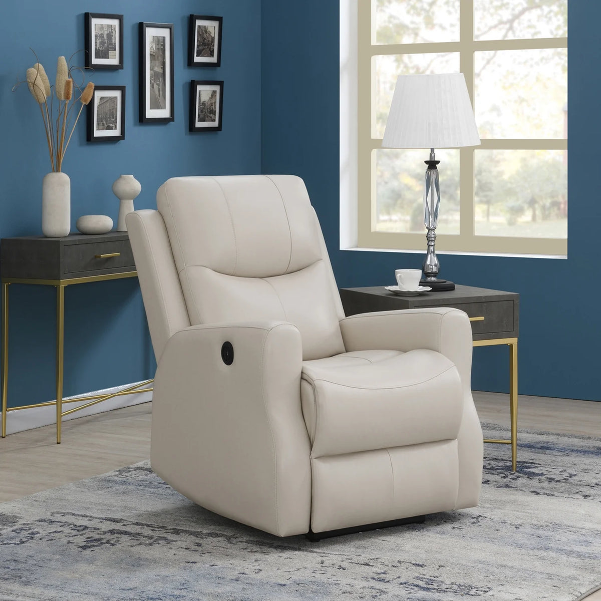 Beige Upholstered Power Recliner with USB Port B851