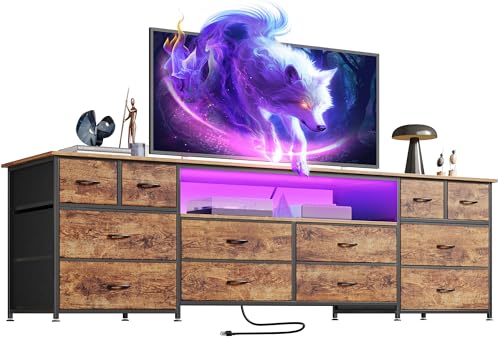 63 Inch 12 Drawer Dresser TV Stand with LED Lights and Power Outlets N8566