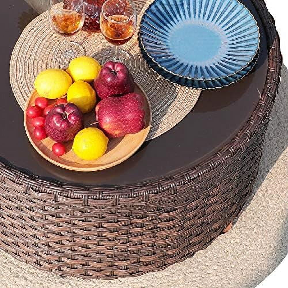 Round Outdoor Coffee Table with Tempered Glass Top Brown V174