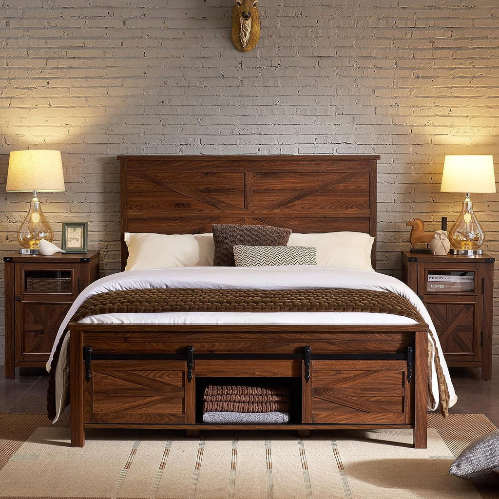 King Bed Frame with Headboard and Storage Cabinets P4818