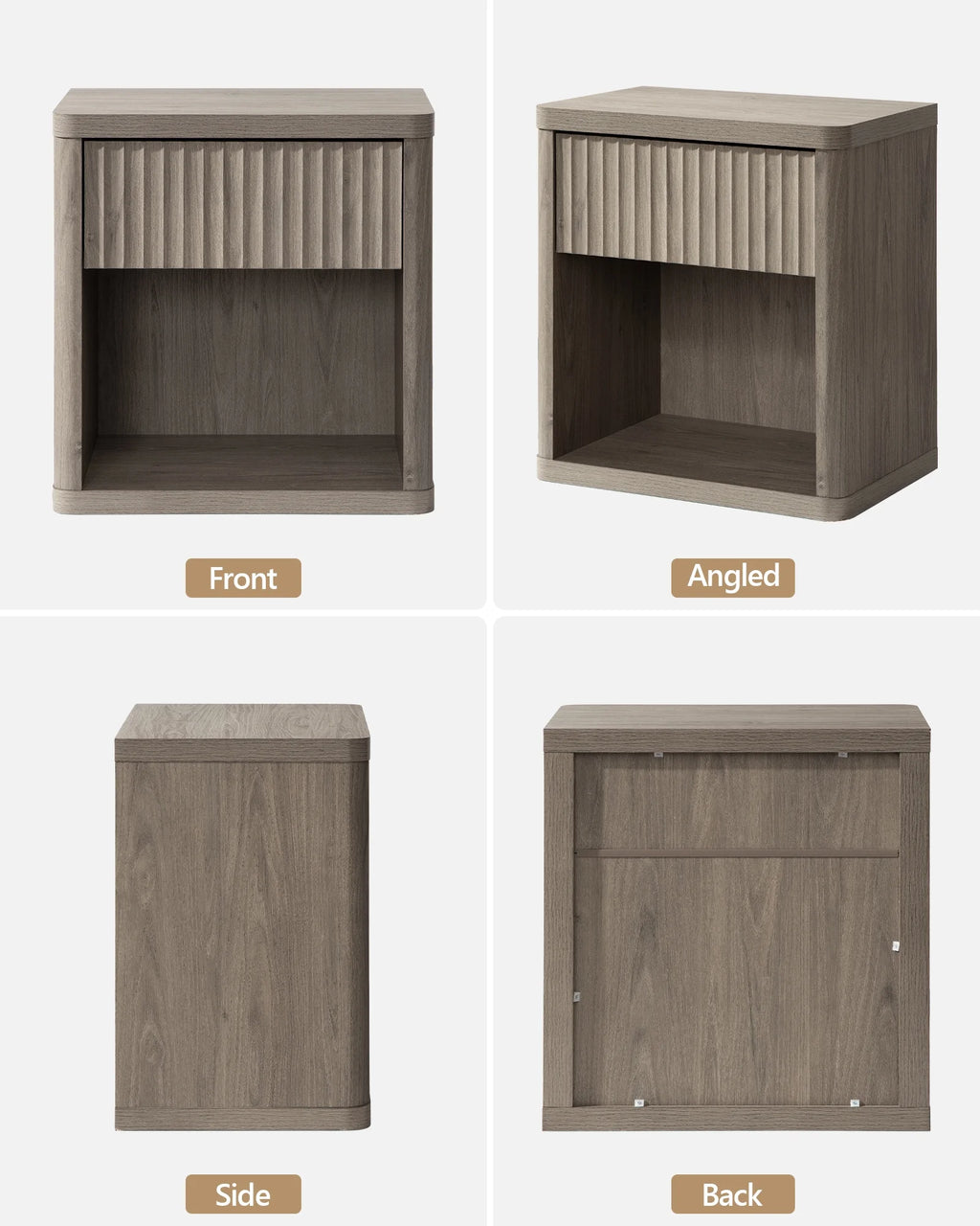 Gray Set of 2 Wood Nightstands with Drawer Y519