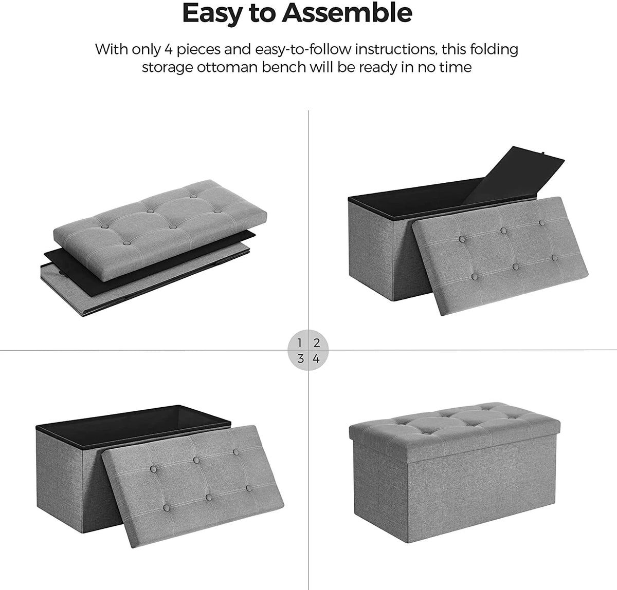 Light Gray Folding Storage Ottoman T91815