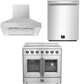 36 Electric French Door Range, Wall Mount Range Hood and Dishwasher M637