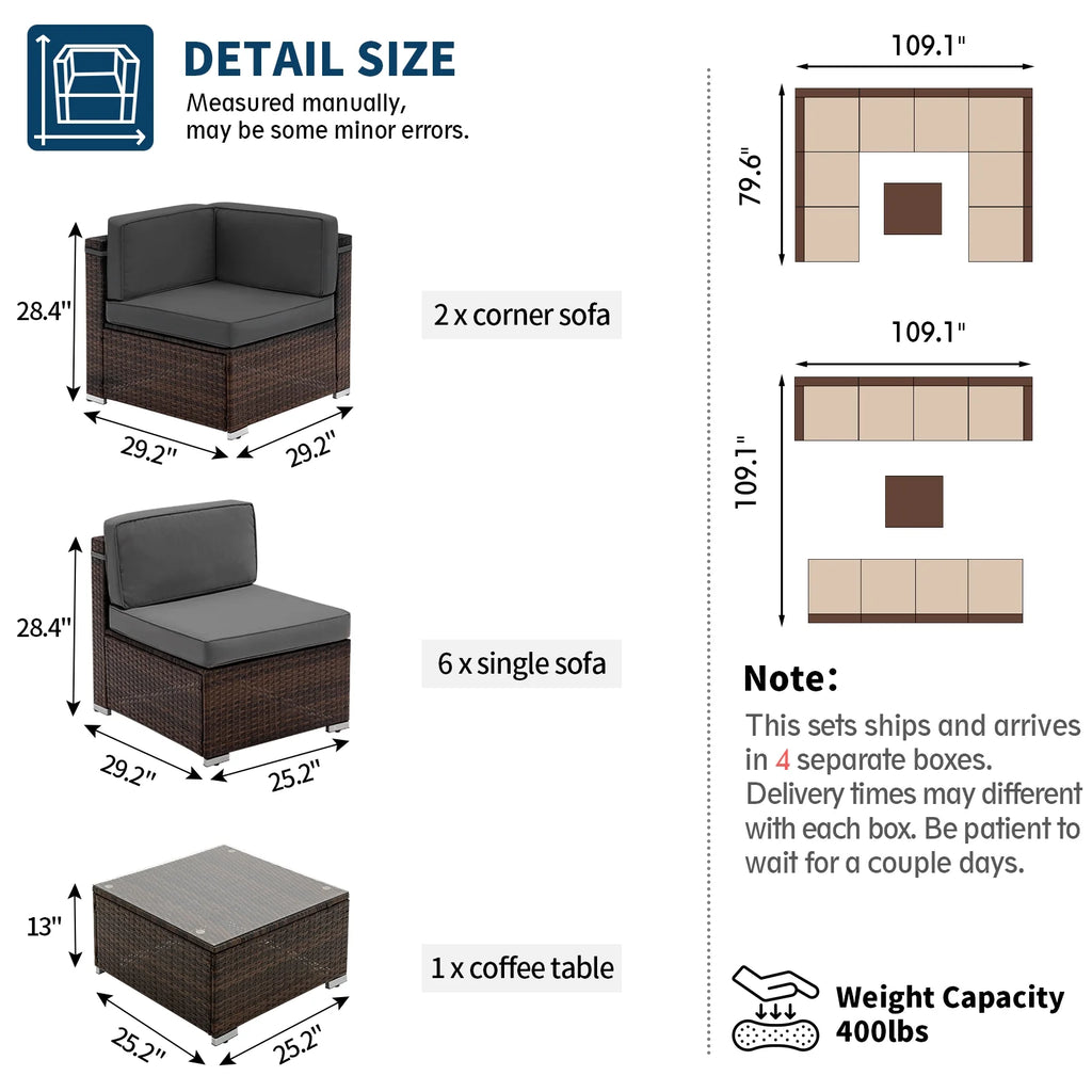 Modular Rattan Wicker 5PCS Patio Sofa Set P566