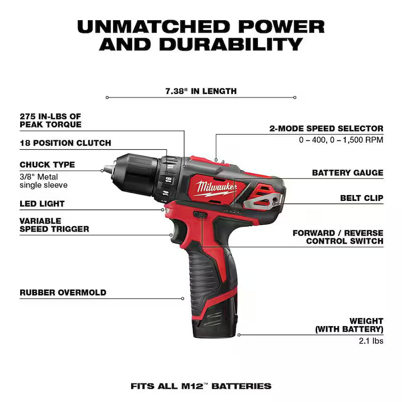 12V Cordless Drill Driver/Impact Driver Combo Kit (2-Tool) with Driver Bit Set (50-Piece) U306