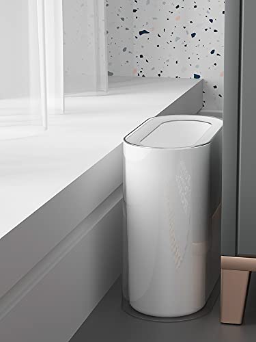 12 Liter White Plastic Trash Can with Press Top Lid F220727