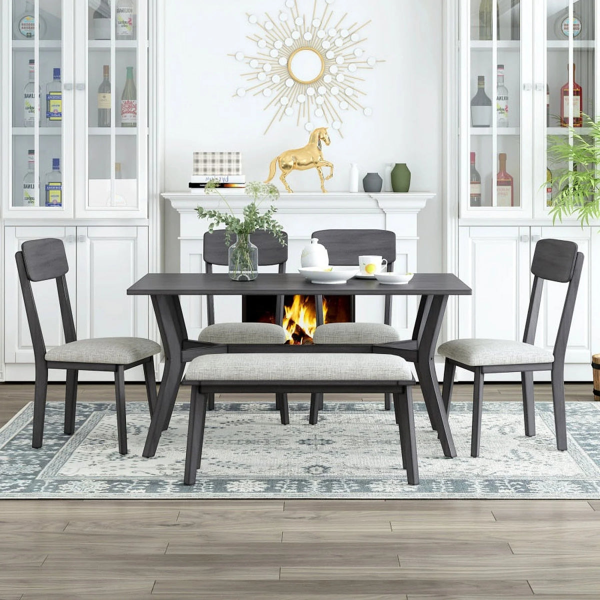 6 Piece Dining Table Set with Bench M945965