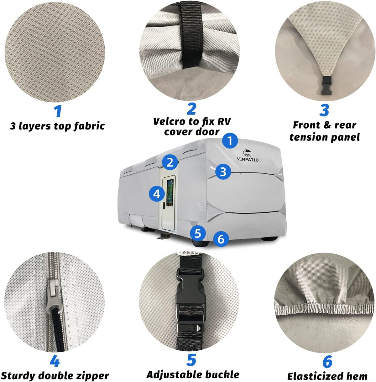 Class A RV Cover 3 Layers Polypro Grey A956