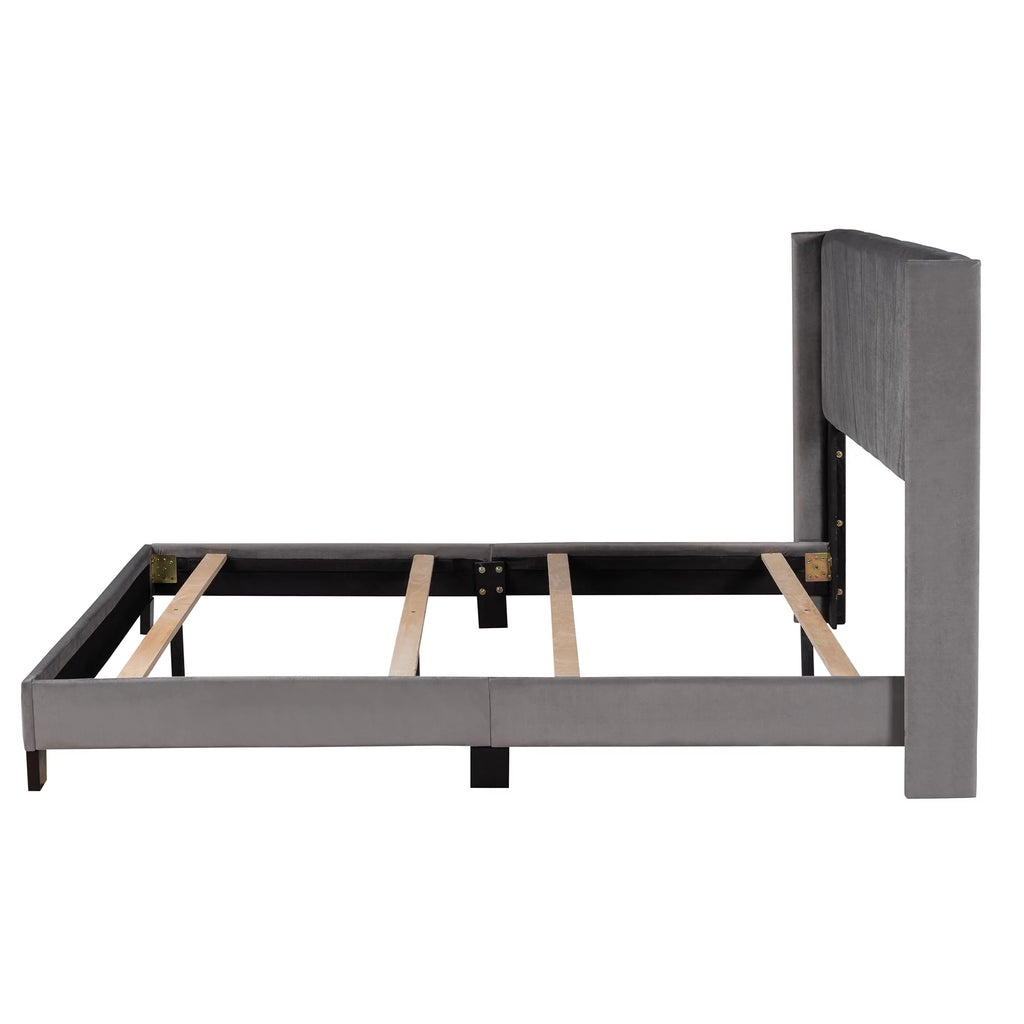 Queen Velvet Upholstered Platform Bed Frame with Headboard T1754