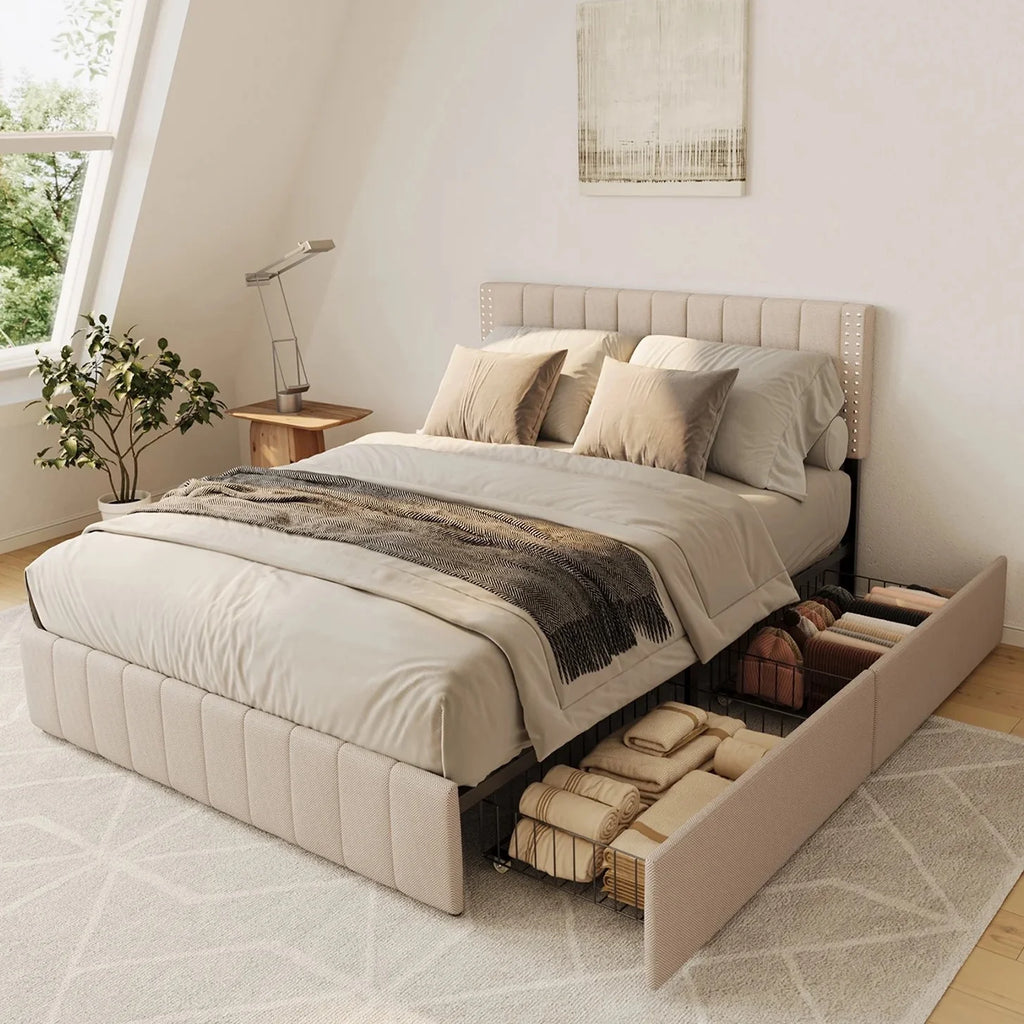 Full Bed Frame with 4 Storage Drawers Q9534