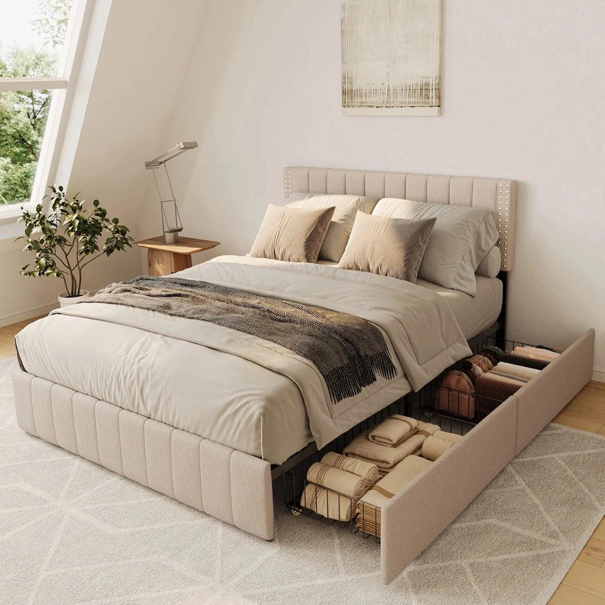 Full Bed Frame with 4 Storage Drawers Q9534