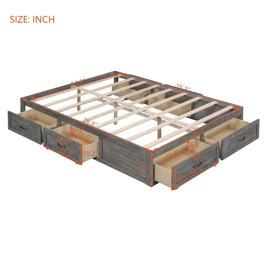 Full Size Wood Captain Bed with 6 Storage Drawers O175