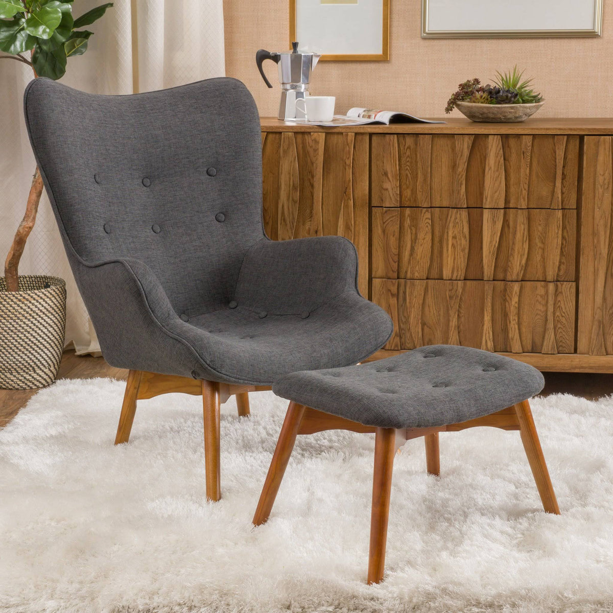 Mid Century Chair Set Grey X1037
