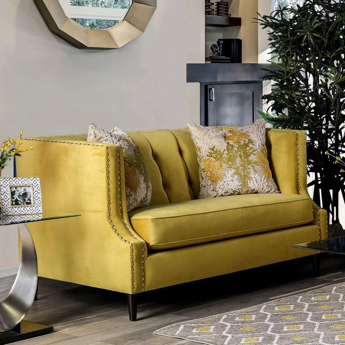 Royal Yellow Microfiber Sofa and Loveseat U14935