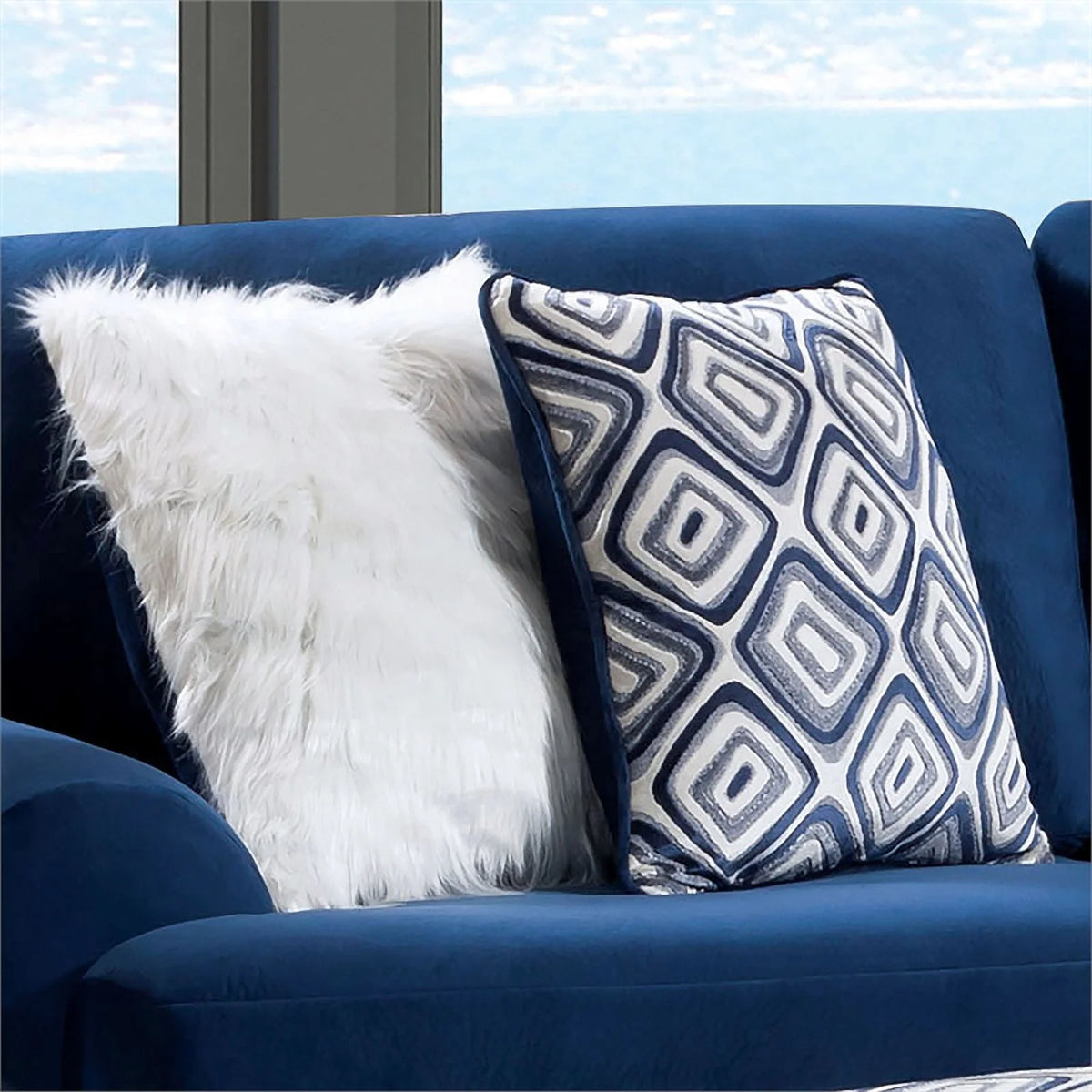 Navy Microfiber L-Shaped Sectional with Ottoman I72401
