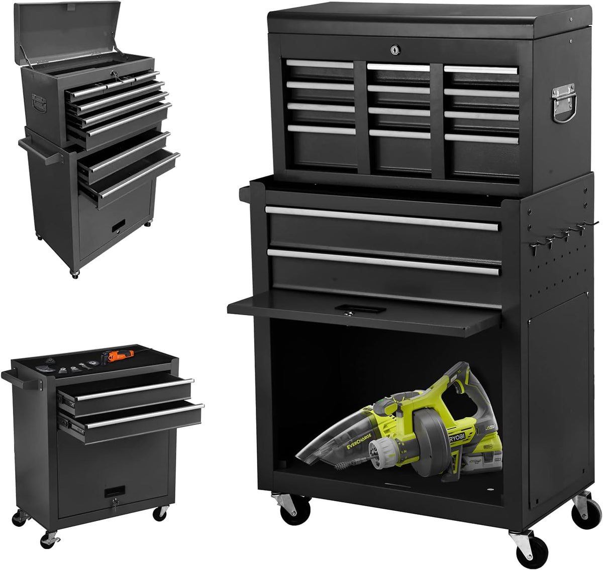 Black 8 Drawer Rolling Tool Chest with Lock R745