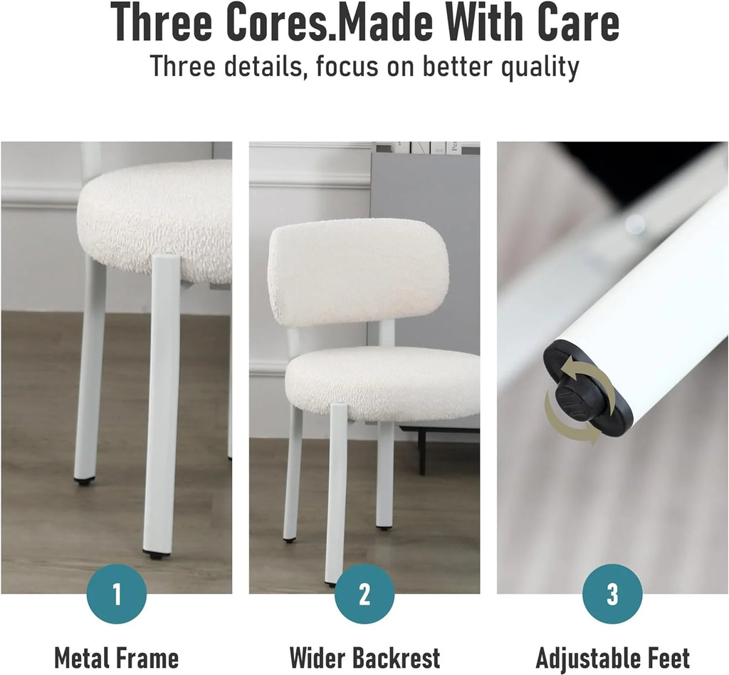 White Set of 6 Upholstered Boucle Dining Chairs V5581