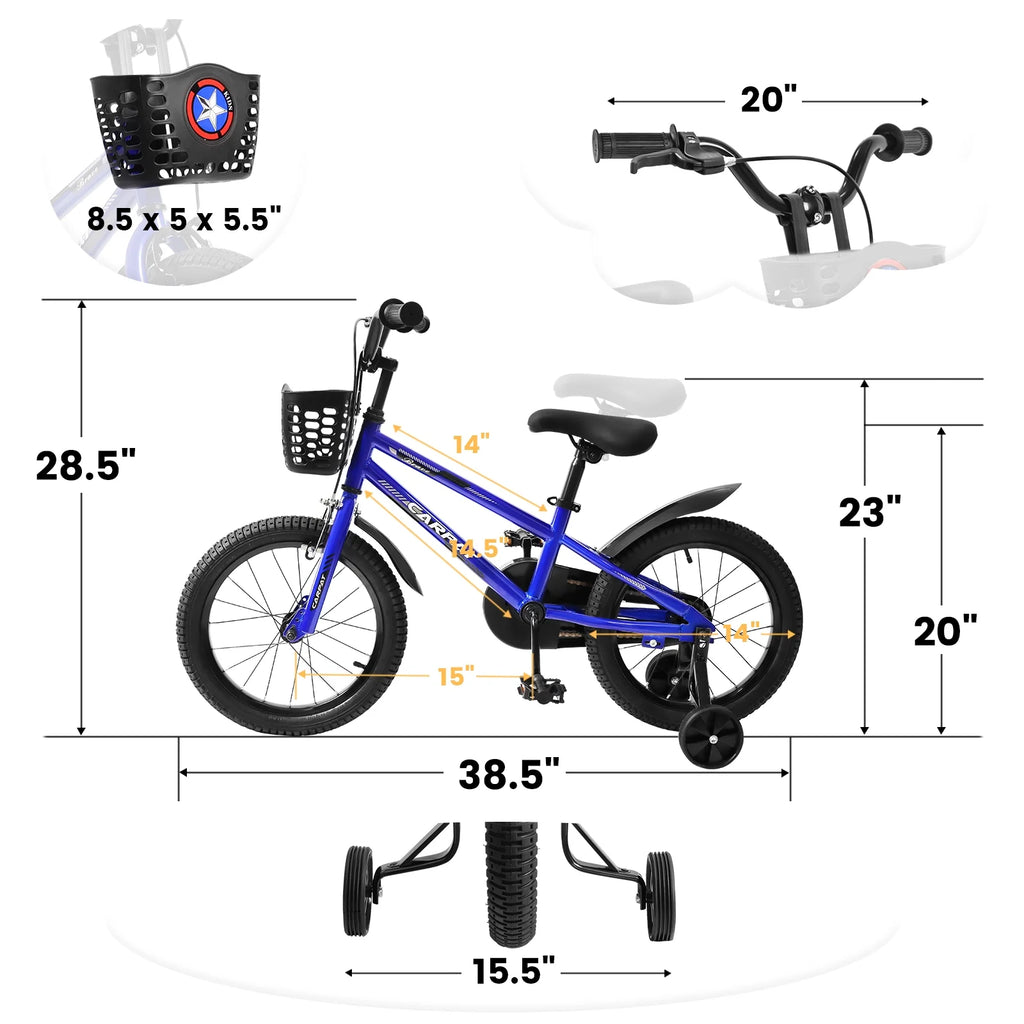 14 Inch Kids Bike with Training Wheels and Basket, White E27474